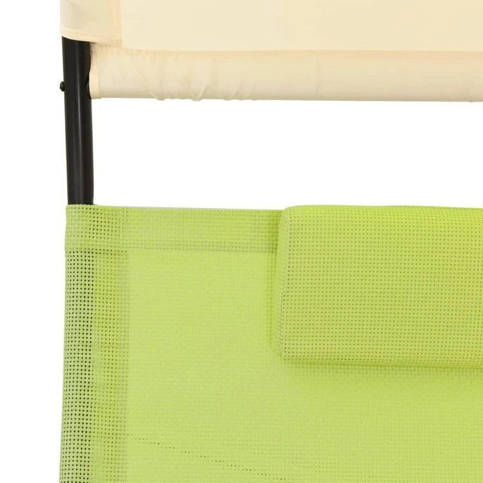 Chaise Longue Double Avec Auvent Textilène Vert Et Crème 6 Chaise Longue Double Avec Auvent Textilène Vert Et Crème – Image 6
