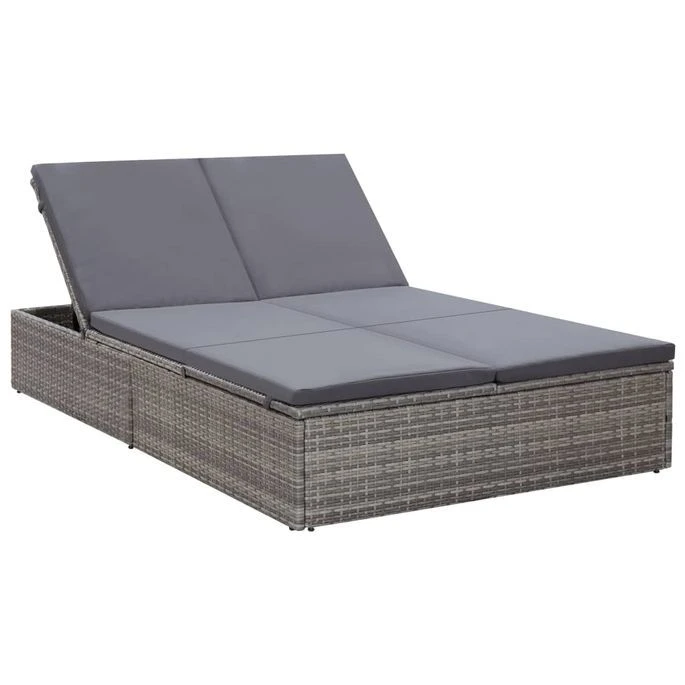 Chaise Longue Double Avec Coussin Résine Tressée Gris 2 Chaise Longue Double Avec Coussin Résine Tressée Gris – Image 2