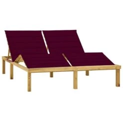 Chaise Longue Double Et Coussins Bordeaux Bois De Pin Imprégné 3