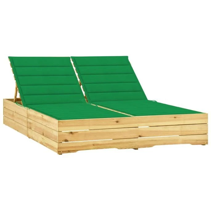 Chaise Longue Double Et Coussins Vert Bois De Pin Imprégné 1 Chaise Longue Double Et Coussins Vert Bois De Pin Imprégné