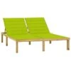 Chaise Longue Double Et Coussins Vert Vif Bois De Pin Imprégné 3