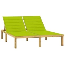 Chaise Longue Double Et Coussins Vert Vif Bois De Pin Imprégné 3