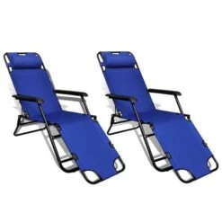 Chaise Longue Pliable 2 Pcs Avec Repose-pied Acier Bleu