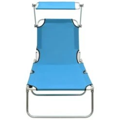 Chaise Longue Pliable Avec Auvent Acier Turquoise Et Bleu -Esprit Plein Air chaise longue pliable avec auvent acier turquoise et bleu 3666722364096 936030