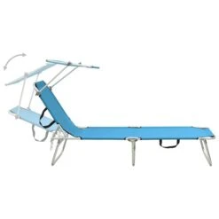 Chaise Longue Pliable Avec Auvent Acier Turquoise Et Bleu -Esprit Plein Air chaise longue pliable avec auvent acier turquoise et bleu 3666722364096 936031