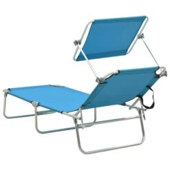Chaise Longue Pliable Avec Auvent Acier Turquoise Et Bleu -Esprit Plein Air chaise longue pliable avec auvent acier turquoise et bleu 3666722364096 936032