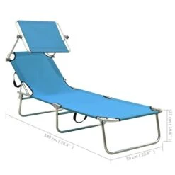 Chaise Longue Pliable Avec Auvent Acier Turquoise Et Bleu -Esprit Plein Air chaise longue pliable avec auvent acier turquoise et bleu 3666722364096 936036