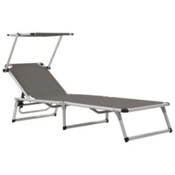 Chaise Longue Pliable Avec Auvent Aluminium Et Textilène Gris