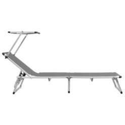 Chaise Longue Pliable Avec Auvent Aluminium Et Textilène Gris -Esprit Plein Air chaise longue pliable avec auvent aluminium et textilene gris 3666722327190 978306