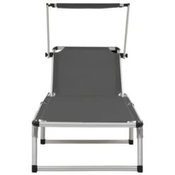 Chaise Longue Pliable Avec Auvent Aluminium Et Textilène Gris -Esprit Plein Air chaise longue pliable avec auvent aluminium et textilene gris 3666722327190 978307