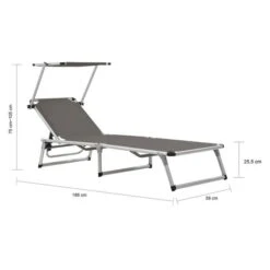 Chaise Longue Pliable Avec Auvent Aluminium Et Textilène Gris -Esprit Plein Air chaise longue pliable avec auvent aluminium et textilene gris 3666722327190 978313