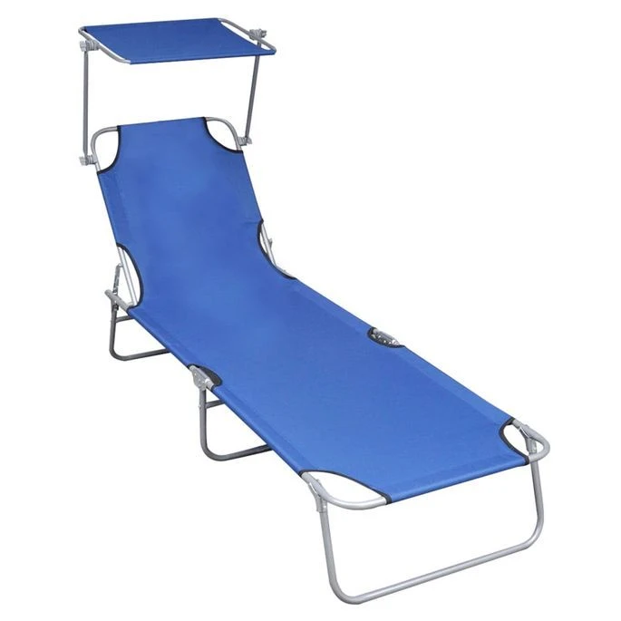 Chaise Longue Pliable Avec Auvent Bleu Aluminium 1 Chaise Longue Pliable Avec Auvent Bleu Aluminium