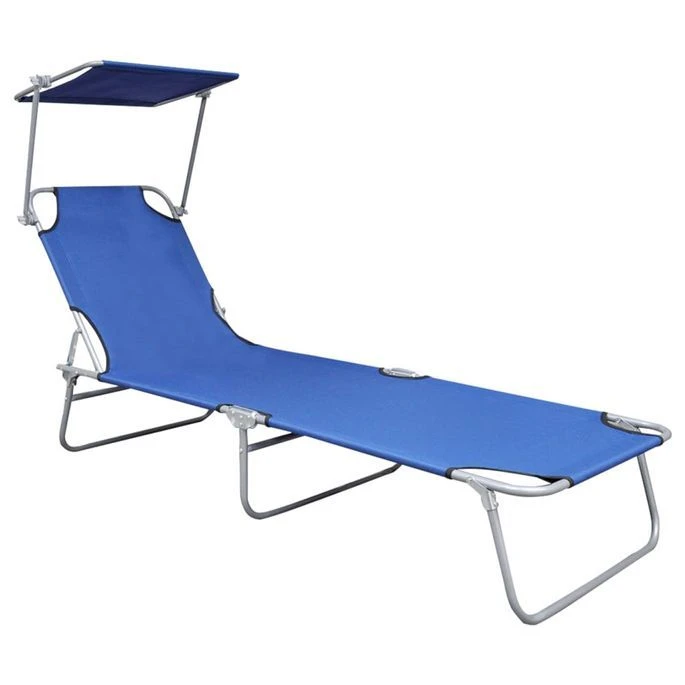 Chaise Longue Pliable Avec Auvent Bleu Aluminium 2 Chaise Longue Pliable Avec Auvent Bleu Aluminium – Image 2