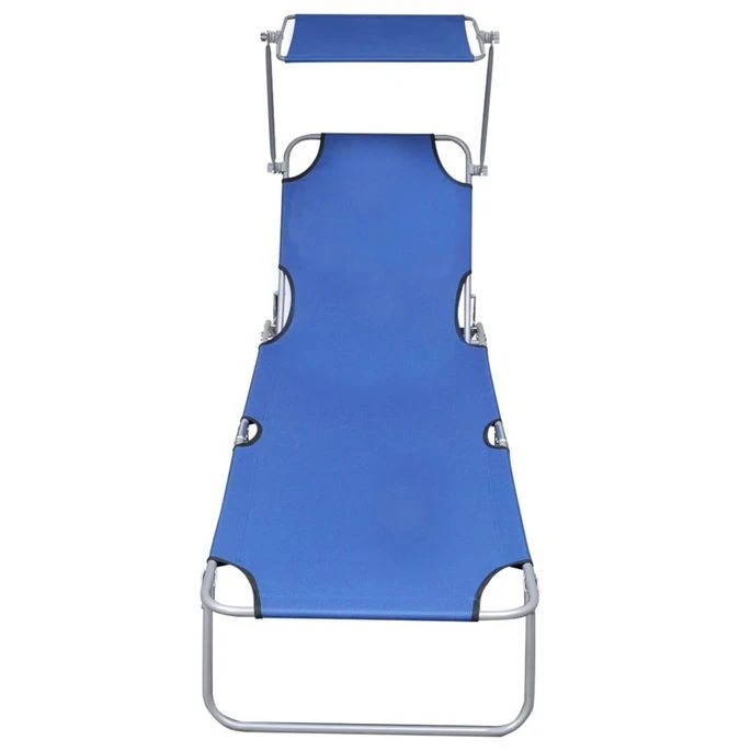 Chaise Longue Pliable Avec Auvent Bleu Aluminium 3 Chaise Longue Pliable Avec Auvent Bleu Aluminium – Image 3