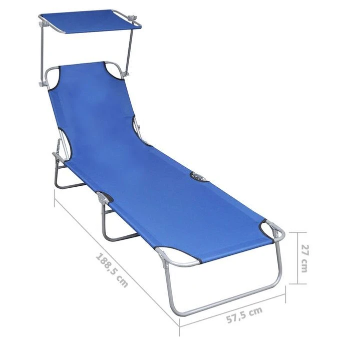 Chaise Longue Pliable Avec Auvent Bleu Aluminium 7 Chaise Longue Pliable Avec Auvent Bleu Aluminium – Image 7