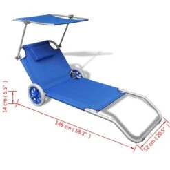 Chaise Longue Pliable Avec Auvent Et Roulettes Aluminium Bleu -Esprit Plein Air chaise longue pliable avec auvent et roulettes aluminium bleu 8718475905202 1353782