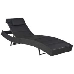 Chaise Longue Résine Tressée Et Textilène Noir