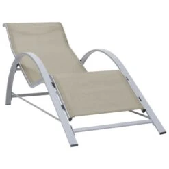 Chaise Longue Textilène Et Aluminium Crème 2