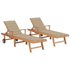 Chaises Longues 2 Pcs Avec Coussin Beige Bois De Teck Solide