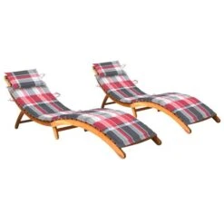 Chaises Longues 2 Pcs Avec Coussins Bois D'acacia Solide 19