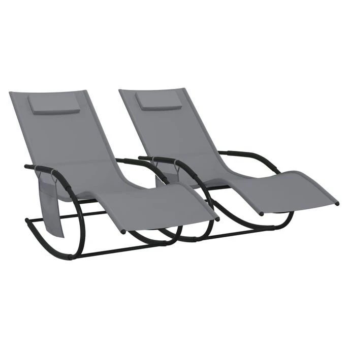 Chaises Longues à Bascule 2 Pcs Gris Acier Et Textilène 1 Chaises Longues à Bascule 2 Pcs Gris Acier Et Textilène