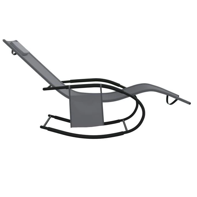 Chaises Longues à Bascule 2 Pcs Gris Acier Et Textilène 4 Chaises Longues à Bascule 2 Pcs Gris Acier Et Textilène – Image 4