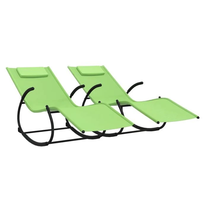 Chaises Longues à Bascule 2 Pcs Vert Acier Et Textilène 3 1 Chaises Longues à Bascule 2 Pcs Vert Acier Et Textilène 3
