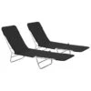 Chaises Longues Pliables 2 Pcs Acier Et Tissu Noir