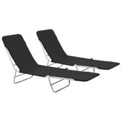 Chaises Longues Pliables 2 Pcs Acier Et Tissu Noir