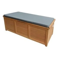 Coffre De Jardin 190L - En Bois Naturel Eucalyptus FSC - 125 X 60 X 51 Cm - - Avec Coussin Gris Anthracite