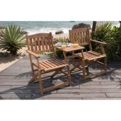 Fauteuil Pliant 2 Places Avec Plateau En Acacia FSC - 126x60x60 Cm