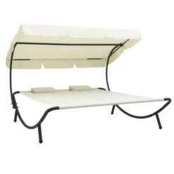 Lit De Jardin 2 Places Polyester Blanc Et Métal Noir Motio