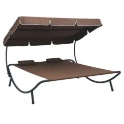 Lit De Jardin 2 Places Polyester Marron Et Métal Noir Motio