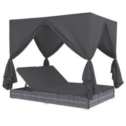 Lit De Jardin à Baldaquin Polyester Et Résine Tressée Gris Uvo