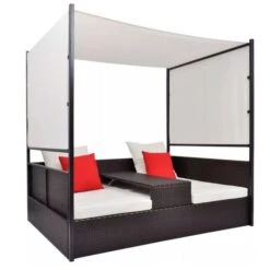 Lit De Jardin à Baldaquin Résine Tressée Marron Uvo