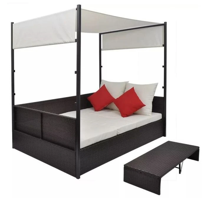 Lit De Jardin à Baldaquin Résine Tressée Marron Uvo 2 Lit De Jardin à Baldaquin Résine Tressée Marron Uvo – Image 2