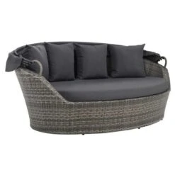 Lit De Jardin Avec Auvent Résine Tressée Et Polyester Gris Uvo -Esprit Plein Air lit de jardin avec auvent resine tressee et polyester gris uvo 8718475616474 384066