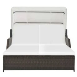 Lit De Jardin Avec Auvent Résine Tressée Marron Et Blanc Imia -Esprit Plein Air lit de jardin avec auvent resine tressee marron et blanc imia 3666722558815 385541