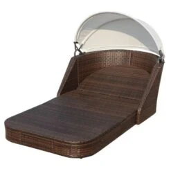 Lit De Jardin Avec Auvent Tissu Blanc Et Résine Marron Anki -Esprit Plein Air lit de jardin avec auvent tissu blanc et resine marron anki 3666722555890 388124