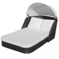 Lit De Jardin Avec Auvent Tissu Blanc Et Résine Noire Anki