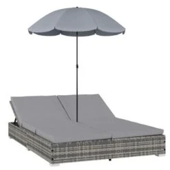 Lit De Jardin Avec Parasol Polyester Et Résine Tressée Gris Uvo