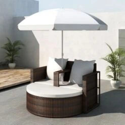 Lit De Jardin Avec Parasol Résine Tressée Marron Uvo -Esprit Plein Air lit de jardin avec parasol resine tressee marron uvo 3666722560023 384466