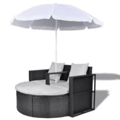 Lit De Jardin Avec Parasol Résine Tressée Noire Uvo