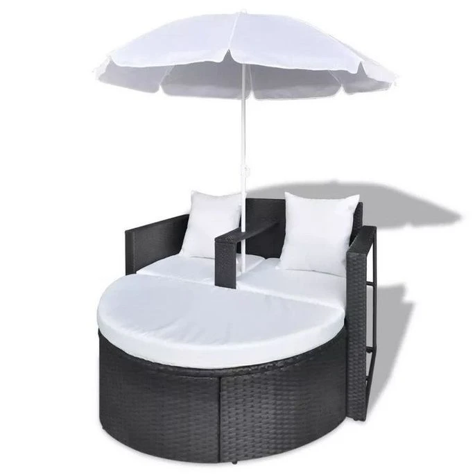Lit De Jardin Avec Parasol Résine Tressée Noire Uvo 2 Lit De Jardin Avec Parasol Résine Tressée Noire Uvo – Image 2