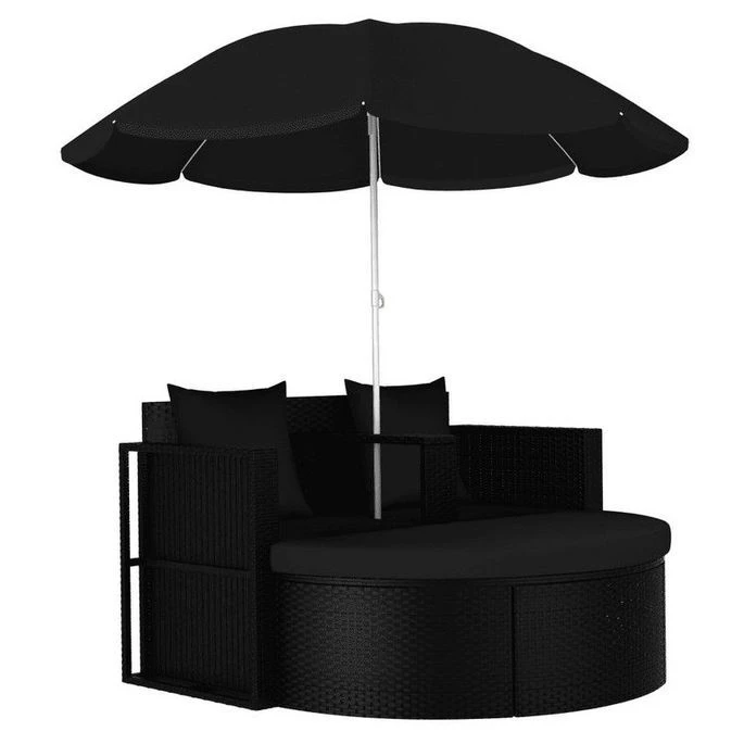 Lit De Jardin Avec Parasol Tissu Et Résine Tressée Noire Uvo 1 Lit De Jardin Avec Parasol Tissu Et Résine Tressée Noire Uvo