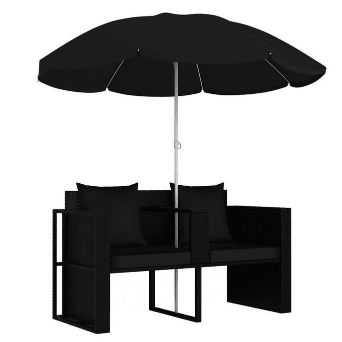 Lit De Jardin Avec Parasol Tissu Et Résine Tressée Noire Uvo 2 Lit De Jardin Avec Parasol Tissu Et Résine Tressée Noire Uvo – Image 2