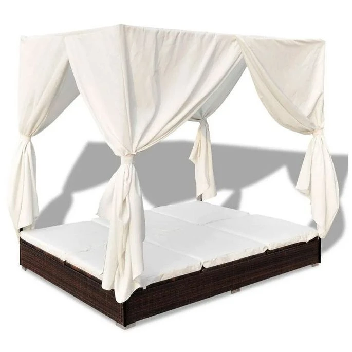 Lit De Jardin Avec Rideaux Résine Marron Et Tissu Blanc Uvo 1 Lit De Jardin Avec Rideaux Résine Marron Et Tissu Blanc Uvo