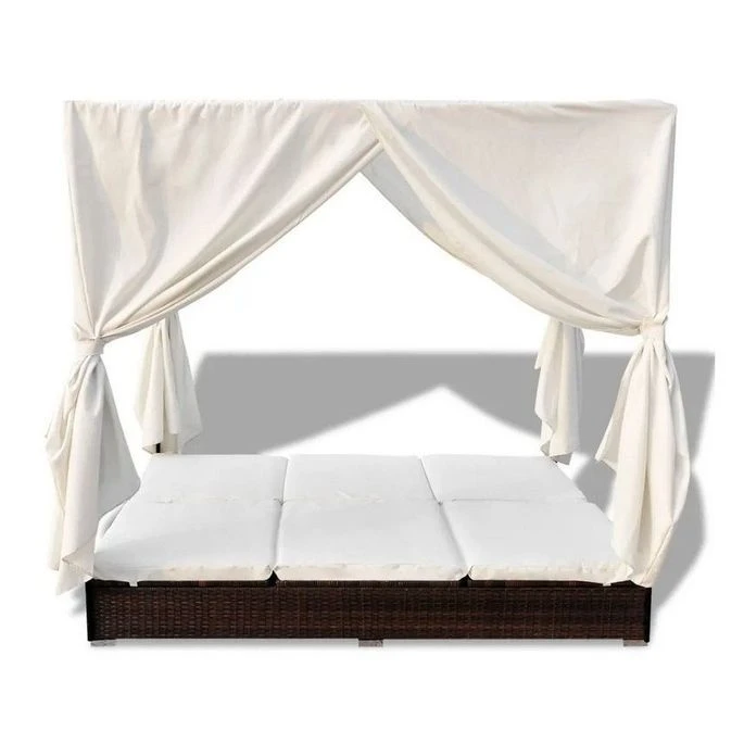 Lit De Jardin Avec Rideaux Résine Marron Et Tissu Blanc Uvo 2 Lit De Jardin Avec Rideaux Résine Marron Et Tissu Blanc Uvo – Image 2