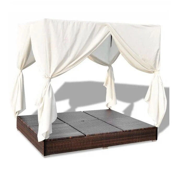 Lit De Jardin Avec Rideaux Résine Marron Et Tissu Blanc Uvo 6 Lit De Jardin Avec Rideaux Résine Marron Et Tissu Blanc Uvo – Image 6