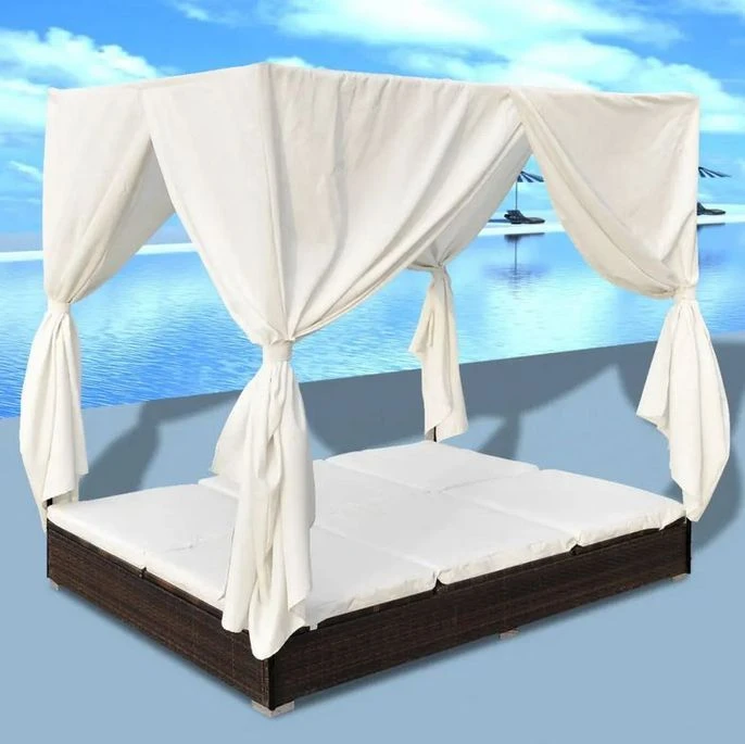 Lit De Jardin Avec Rideaux Résine Marron Et Tissu Blanc Uvo 8 Lit De Jardin Avec Rideaux Résine Marron Et Tissu Blanc Uvo – Image 8